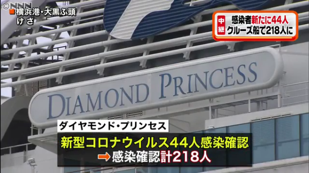 ダイヤモンド・プリンセスでは新たに44人の感染が確認され218人に