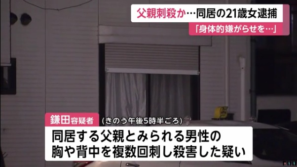 鎌田くるみ容疑者が同居する50代の父親を複数回刺して殺害
