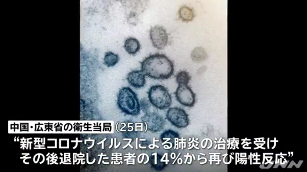 中国・広東省 新型コロナウイルスの退院患者の14%から陽性反応
