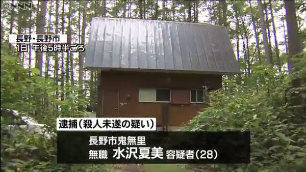 水沢夏美容疑者(28)を逮捕 長野市鬼無里の自宅に知人の70代男性を呼び出しボーガンで矢を放つ