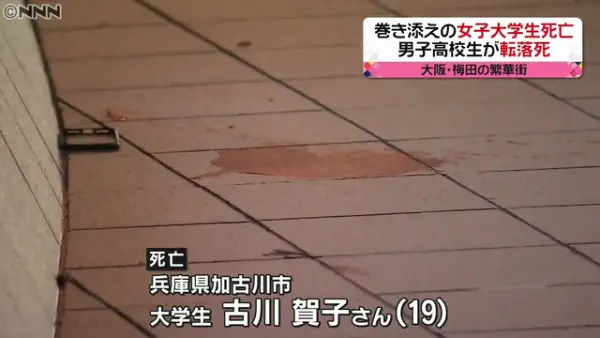 大阪 梅田の Hep Five で飛び降り自殺の巻き添えになった加古川市の古川賀子さん 19 が死亡 大阪 梅田の Hep Five で飛び降り自殺の巻き添えになった加古川市の古川賀子さん 19 が死亡