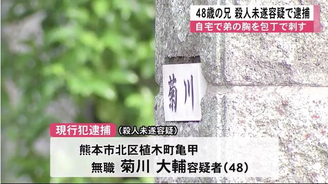 菊川大輔容疑者を逮捕 熊本市北区植木町亀甲の自宅で35歳の弟を包丁で刺す 「ゲーム中の声がうるさい」