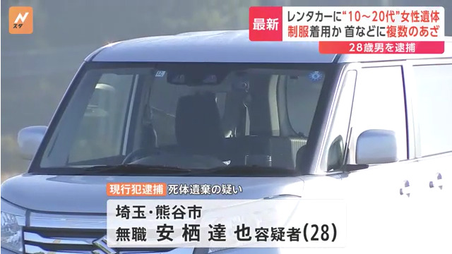 安栖達也を死体遺棄で逮捕 栃木県上三川町坂上の路上にとめたレンタカーの車内に女性の遺体を遺棄