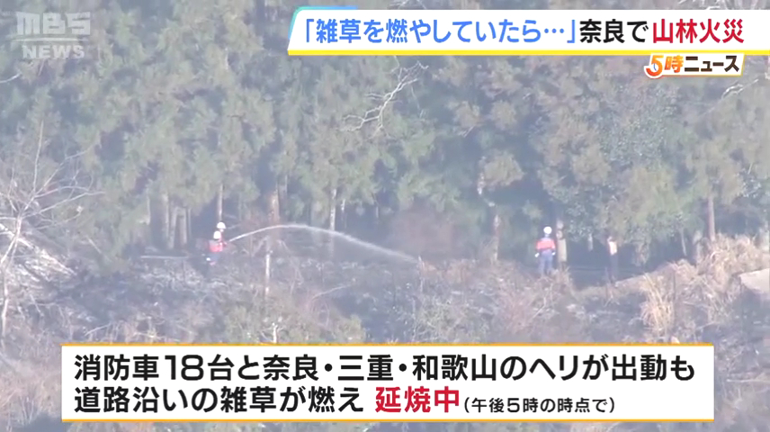 奈良県川上村の白屋展望台の南西で山林火災 70代男性「雑草を燃やしたら燃え移った」 Twitter(X)に現地の様子