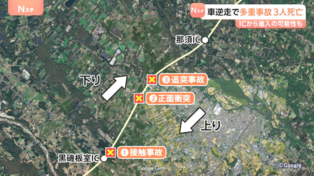逆走車は500m先で接触事故を起こし更に2.7km逆走