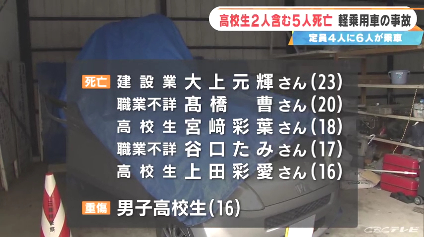 名張市上小波田の国道165号で6人乗りの軽乗用車が横転 女子高校生ら5人死亡