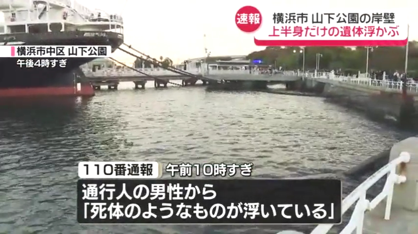 山下公園の氷川丸が係留されているすぐ近くの岸壁に上半身だけの遺体 年齢性別不詳