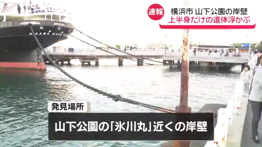 現場は山下公園の氷川丸が係留されているすぐ近くの岸壁